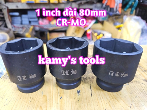 Đầu tuýp đầu khẩu 1 inch dài 80mm Kamytools thép Cr-mo 46mm 50mm 55mm