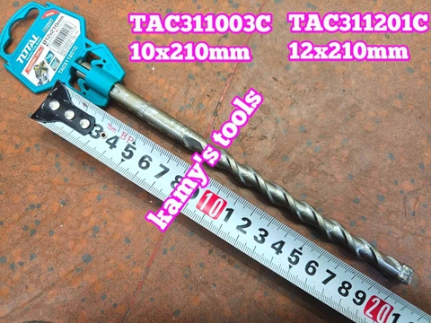 Mũi khoan bê tông 4 cạnh 4 me dài 210mm SDS Plus Total 10mm 12mm TAC311003C TAC311201C