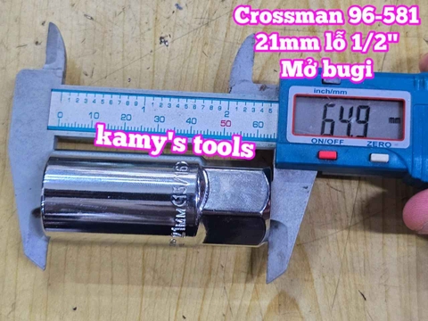 Tuýp mở bugi có ron cao su 1/2 inch 21mm Crossman 96-581 dài 65mm 6 cạnh