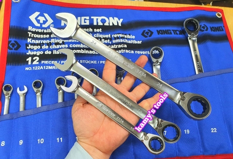 Bộ cờ lê vòng miệng tự động đảo chiều 8mm-24mm Kingtony 122A12MRN, bộ vòng miệng tự động