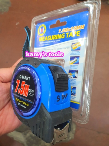 Thước cuộn 7.5m bản 25mm C-Mart model D0004-7.525-GY bọc nhựa chống va đập, thước kéo 7.5 mét