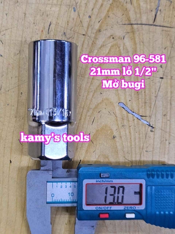 Tuýp mở bugi có ron cao su 1/2 inch 21mm Crossman 96-581 dài 65mm 6 cạnh