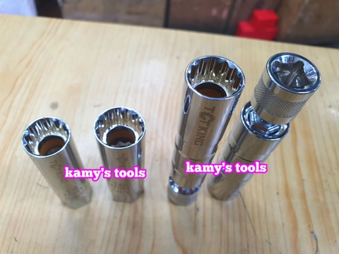 Đầu tuýp tháo mở Bugi có nam châm 12 cạnh 3/8 inch cao cấp 14mm 16mm cao cấp, tuýp mở bugi có từ tính