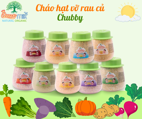 Set 9 hũ Cháo hạt vỡ và rau củ Chubby Queenmilk - Nấu cháo cho bé từ 7 tháng tuổi