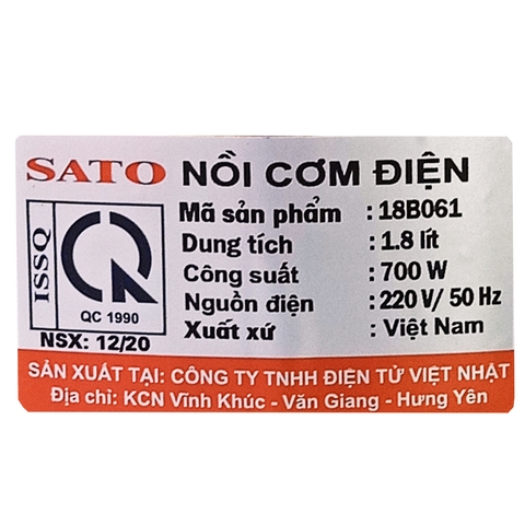 Nồi Cơm Điện SATO 1,8L - 18B061