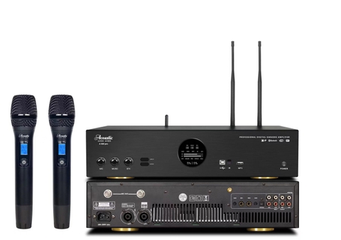 Đẩy liền vang Acoustic A600pro (600Wx2 Kênh, Bluetooth, Optical, DSP Chống hú, 2 tay mic không dây)