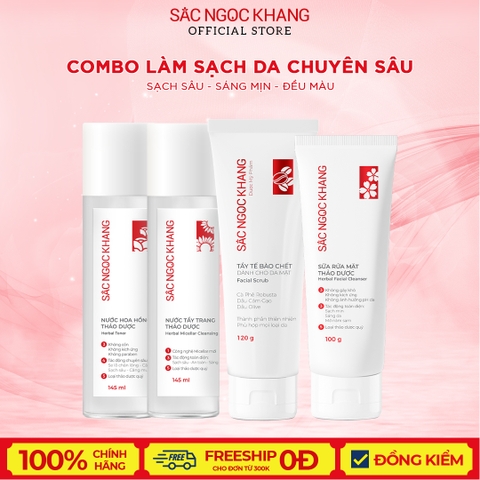 Bộ Làm sạch da chuyên sâu [SRM Thảo Dược 100g + Nước Hoa Hồng Thảo Dược 145ml + Nước Tẩy Trang Thảo Dược 145ml + Tẩy TBC 120g]