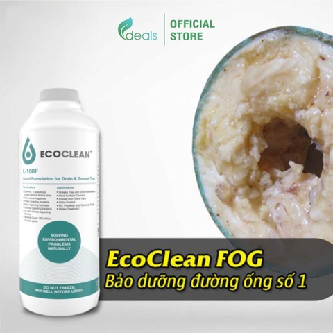 EcoClean FOG (KPT CHEM) - Vi Sinh Ăn Dầu Mỡ, Xử Lý Tắc Nghẽn, Khử mùi Bồn rửa - Chai 1 lít