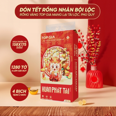Giấy vệ sinh treo tường 1280 tờ/4 lớp TopGia dạng rút đáy