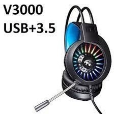 Tai nghe có dây 3.5 mẫu V3000 (Headphone máy tính có led, có micro, chuyên game) {mẫu 3.5 có 2 dây audio chui 3.5} / pktn sale