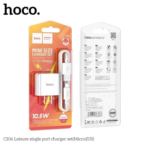 Bộ sạc nhanh Hoco C106 10.5w Samsung Micro 2.1A chính hãng [BH: 1 năm] / pktn sale