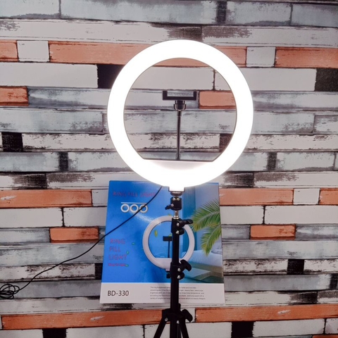 Đèn led livestream led ring BD-330 33cm {CÓ KÈM CHÂN} loại 1 siêu sáng 3 chân đứng 2.1m và giá đỡ điện thoại [BH: 1 tuần]