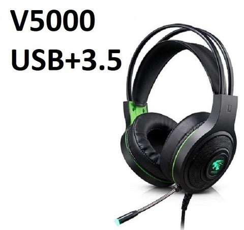 Tai nghe có dây 3.5 mẫu V5000 không box (Headphone máy tính có led, có micro, chuyên game) {mẫu 3.5 có 2 dây audio chui 3.5} / pktn sale