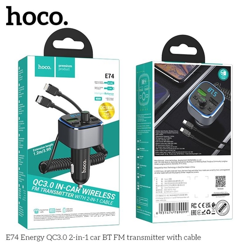 Sạc xe hơi Hoco E74 2in1 Bluetooth FM kèm cáp 18W chính hãng [BH: 1 năm]