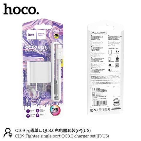 Bộ sạc nhanh 18w Hoco C109 Usb ra Iphone chính hãng [BH 1 Năm]