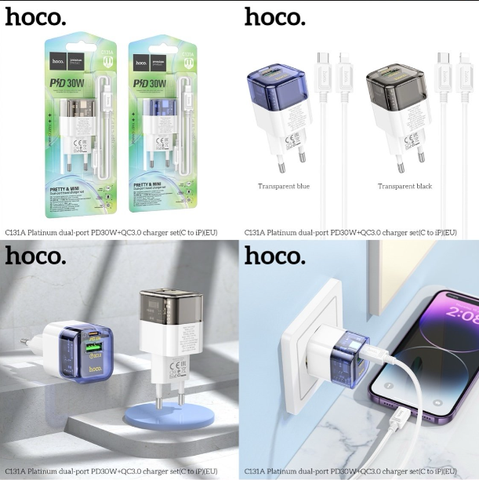 Bộ sạc nhanh PD30w +QC3.0 Hoco C131A Type C ra Iphone C-L chính hãng [BH 1 Năm]