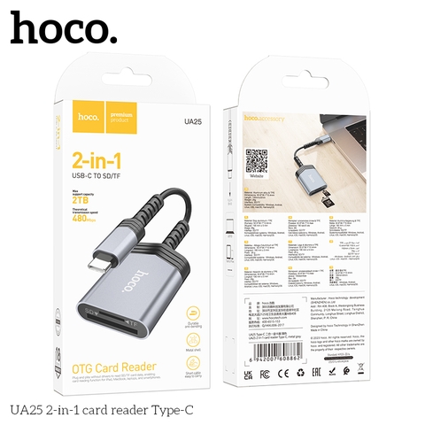 Đầu đọc thẻ nhớ Hoco cổng Type C UA25 2in1 chính hãng [BH: 1 NĂM]