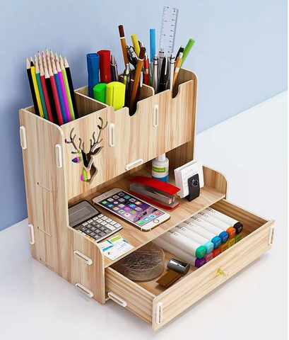 Tủ gỗ tự ráp 5 ngăn đựng đồ trang điểm, đựng bút viết vpp đa năng hình Hươu cao cấp (150x230x230mm) / pktn sale
