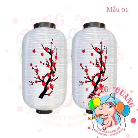 Lồng đèn Nhật Bản vải trụ Hoa Anh Đào (cặp)