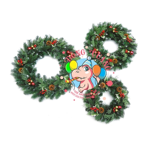 Vòng hoa 5 loại lá gắn trái thông, cherry