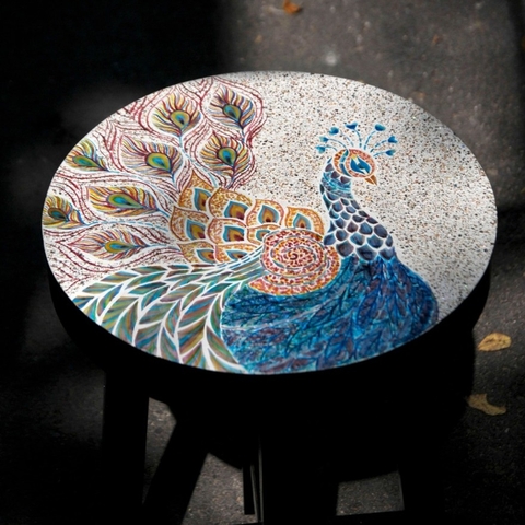 Đôn trang trí Mosaic Art phong cách cổ điển khảm Khổng Tước