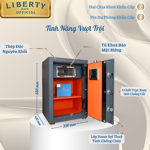 Két sắt Liberty LB88S vân tay+điện tử+app kết nối điện thoại