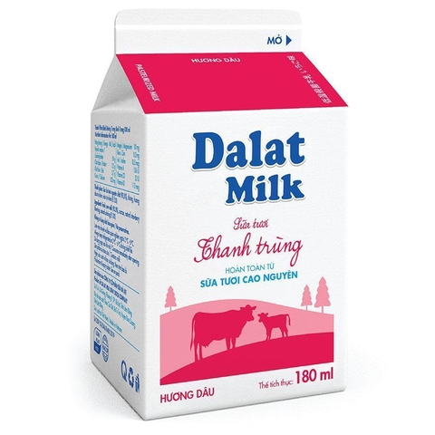 SỮA TƯƠI THANH TRÙNG DÂU TÂY TƯƠI DALAT MILK HỘP 180ML