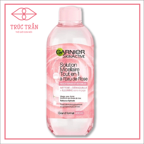 Tẩy Trang Garnier Solution Micellaire Tout en 1 À l'Eau de Rose chiết xuất hoa hồng 400ml