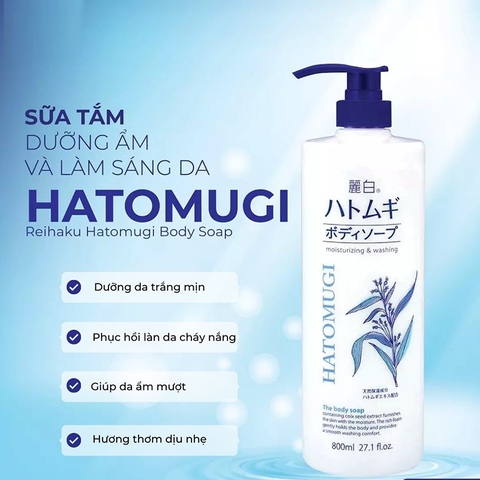 Sữa Tắm Hatomugi Trắng Dưỡng Ẩm Ý Dĩ Nhật Bản Moisturizing & Washing The Body Soap 800ml