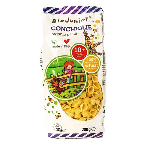 Mì nui ăn dặm Bio Junior hữu cơ hình vỏ sò 200g 10M+