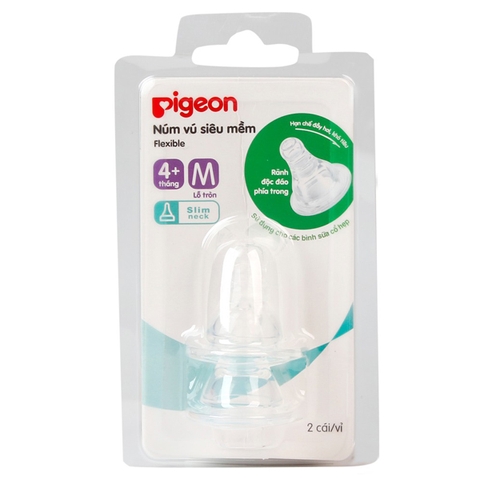 Núm ty thay thế bình sữa Pigeon cổ hẹp size M (4M+, lỗ tròn)