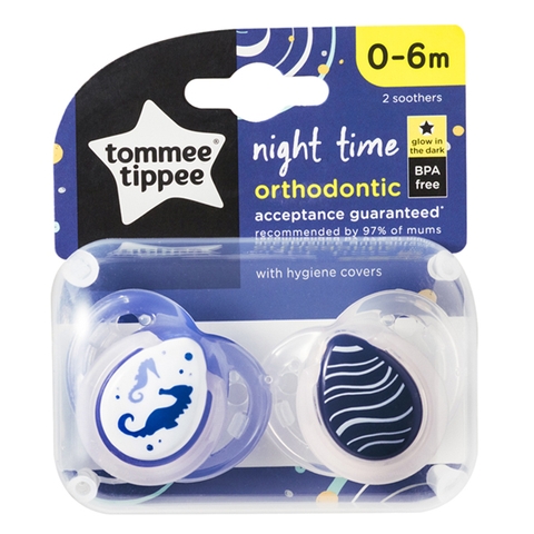 Set 2 ty ngậm dạ quang Tommee Tippee Night Time 0-6 tháng