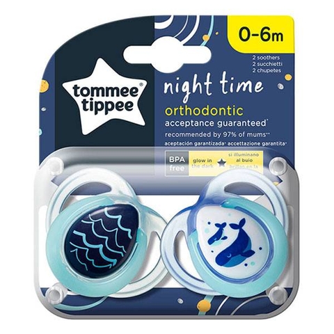 Set 2 ty ngậm dạ quang Tommee Tippee Night Time 0-6 tháng
