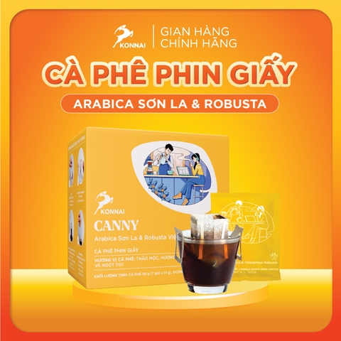 Cà phê phin giấy Robusta Tây Nguyên Arabica Sơn La nguyên chất hộp 7 gói pha nhanh đậm đà hậu vị ngọt CANNY Konnai Coffee