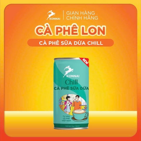 Cà phê lon CHILL - cà phê sữa dừa Konnai Coffee đóng lon 180ml/lon