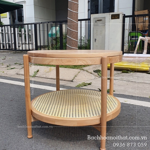 BÀN TRÀ SOFA 2 TẦNG MÂY TRÒN MẶT GỖ - BTG16