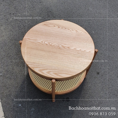BÀN TRÀ SOFA 2 TẦNG MÂY TRÒN MẶT GỖ - BTG16