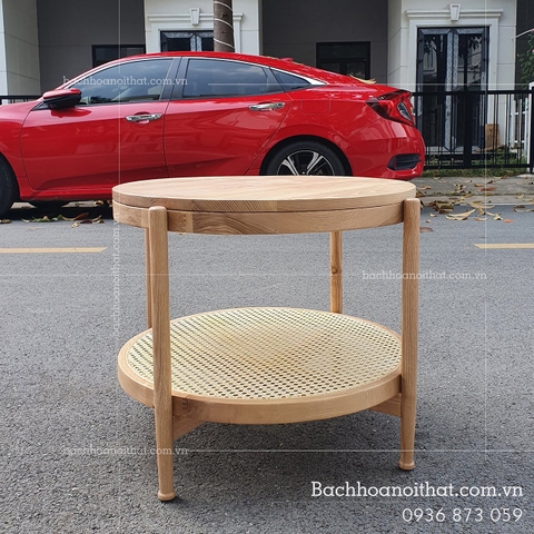 BÀN TRÀ SOFA 2 TẦNG MÂY TRÒN MẶT GỖ - BTG16