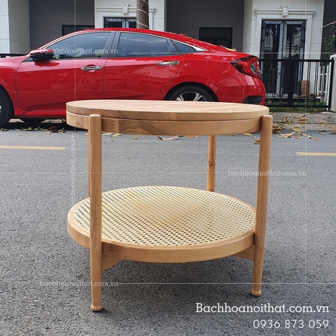 BÀN TRÀ SOFA 2 TẦNG MÂY TRÒN MẶT GỖ - BTG16