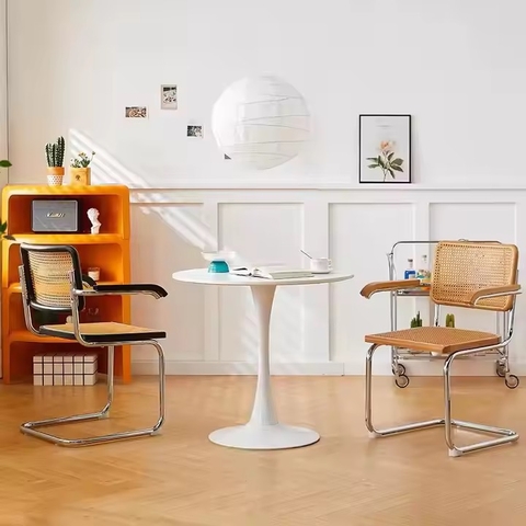 Ghế Inox Khung Gỗ Lưng Mây Có Tay GDM29