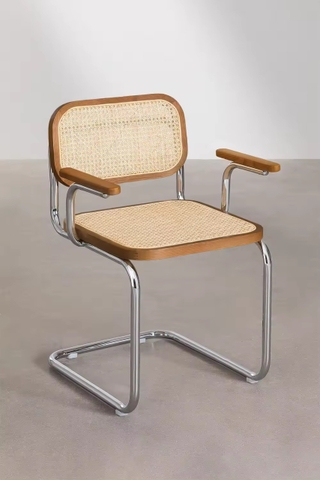 Ghế Inox Khung Gỗ Lưng Mây Có Tay GDM29