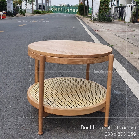 BÀN TRÀ SOFA 2 TẦNG MÂY TRÒN MẶT GỖ - BTG16