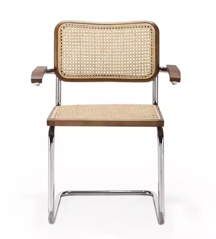 Ghế Inox Khung Gỗ Lưng Mây Có Tay GDM29