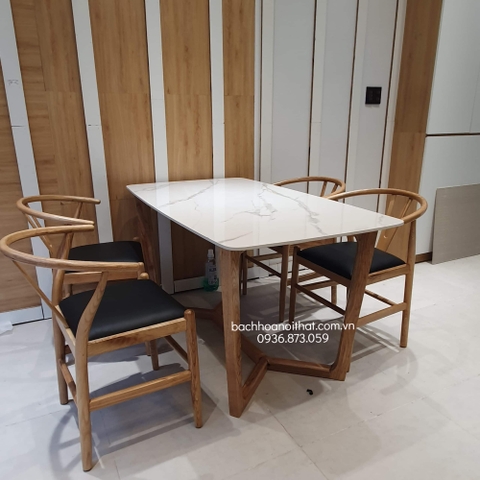 BỘ BÀN ĂN MẶT ĐÁ 4 GHẾ WISHBONE - BBA39