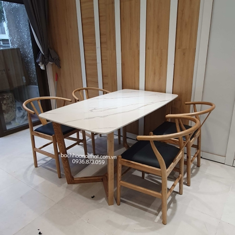 BỘ BÀN ĂN MẶT ĐÁ 4 GHẾ WISHBONE - BBA39