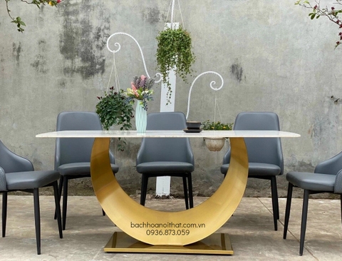 BÀN ĂN CHÂN INOX MẶT ĐÁ CERAMIC NHẬP KHẨU