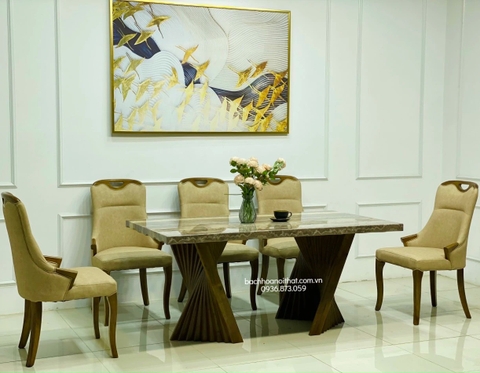 BÀN ĂN TÂN CỔ ĐIỂN GỖ TỰ NHIÊN - BAMD149