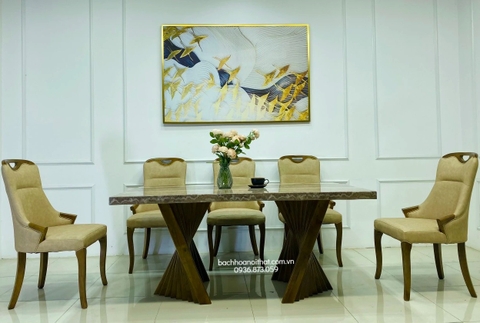 BÀN ĂN TÂN CỔ ĐIỂN GỖ TỰ NHIÊN - BAMD149