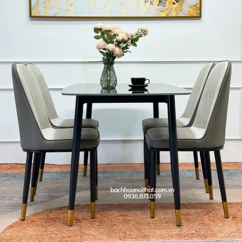 BỘ BÀN ĂN 4 GHẾ MONET KHÔNG TAY MẶT ĐÁ CERAMIC - BBA43