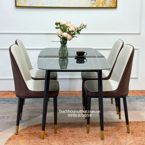 BỘ BÀN ĂN 4 GHẾ MONET KHÔNG TAY MẶT ĐÁ CERAMIC - BBA43